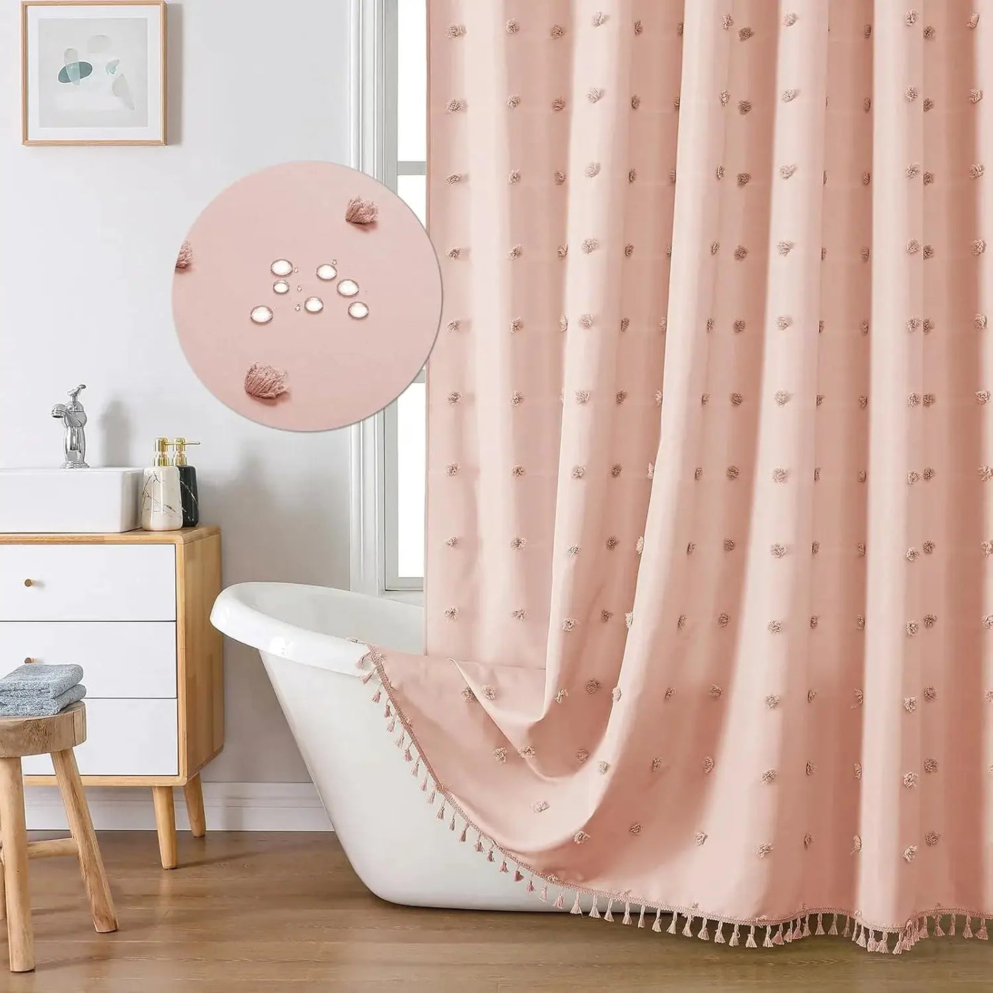Bohemian Chic Polka Dot Shower Curtain with White Hooks - , Machine Washable Polyester Bathroom Decor from PriceLows™