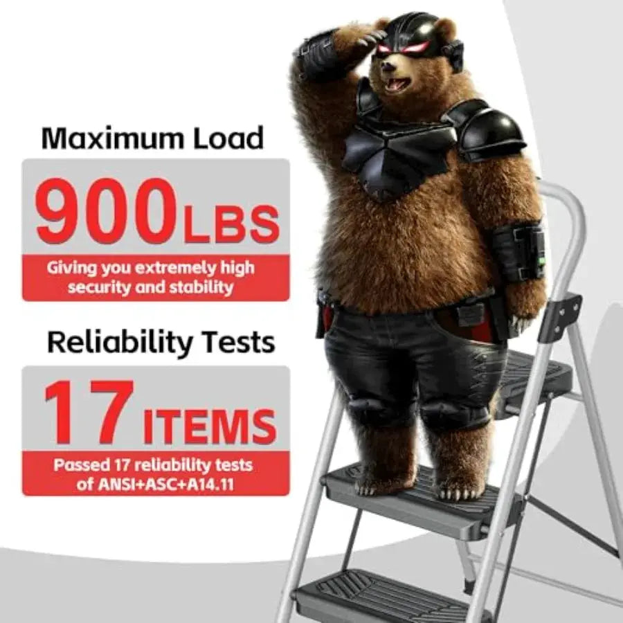 3 Step Ladder Folding Step Stool with Anti-Slip Wide Pedal Soft Handle Anti-Slip Feet Sturdiest Steel Construction 900lbs Capac from PriceLows™