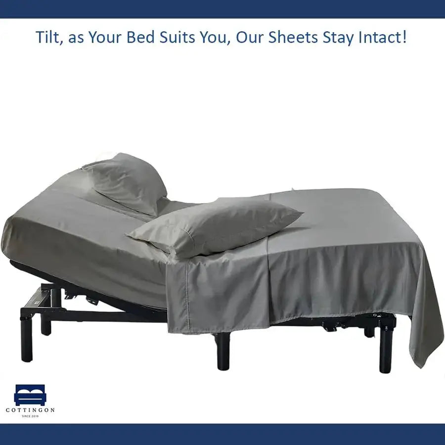 4 Piece Flex Head King Sheet Set, Top 34 Inch Split Sheets for Sleep Number Adjustable Beds, Soft Breathable 100 Egyptian Cotton from PriceLows™