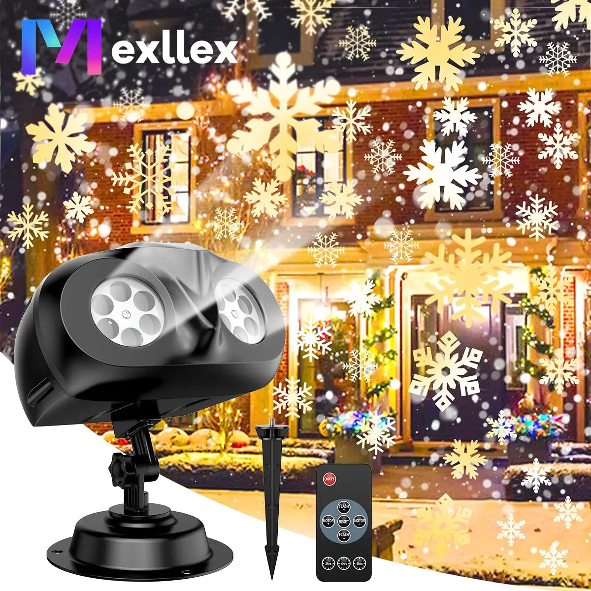 Christmas LED Projector Lights | Double Head Snowfall | IP65 Remote Timer
