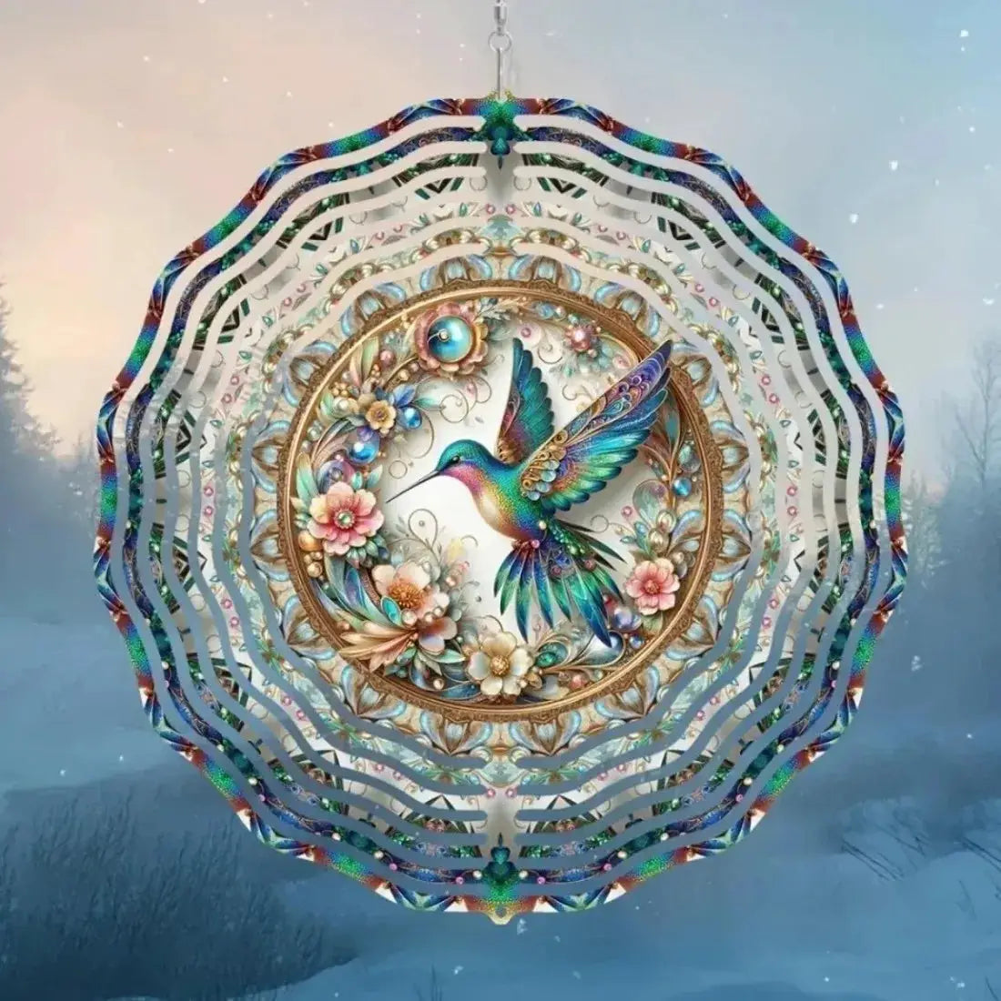 Vibrant Hummingbird Wind Chime - Floral Mandala Metal Spinner, Indoor Outdoor Decor for Yard & Balcony from PriceLows™
