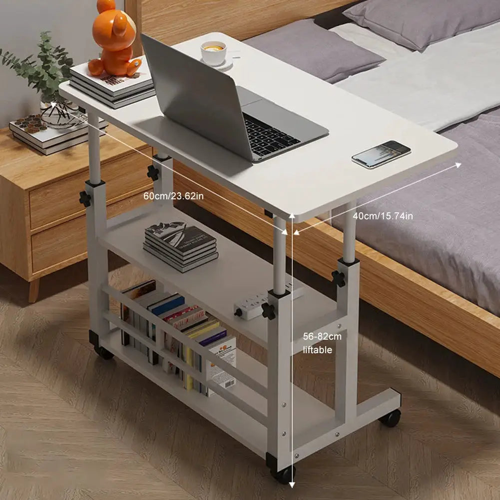 2-Layer Office Desk Movable Bedside Computer Lazy Table with Storage Shelf Laptop Warm White Bedroom Desk Lift Table Furniture from PriceLows™