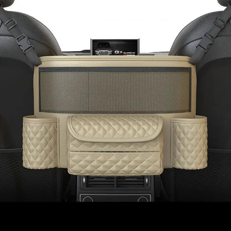 Leather Car Seat Middle Hanger Storage Bag Luxury Auto Handbag Holder Between Seats Tissue Water Cup Pockets Stowing Tidying from PriceLows™