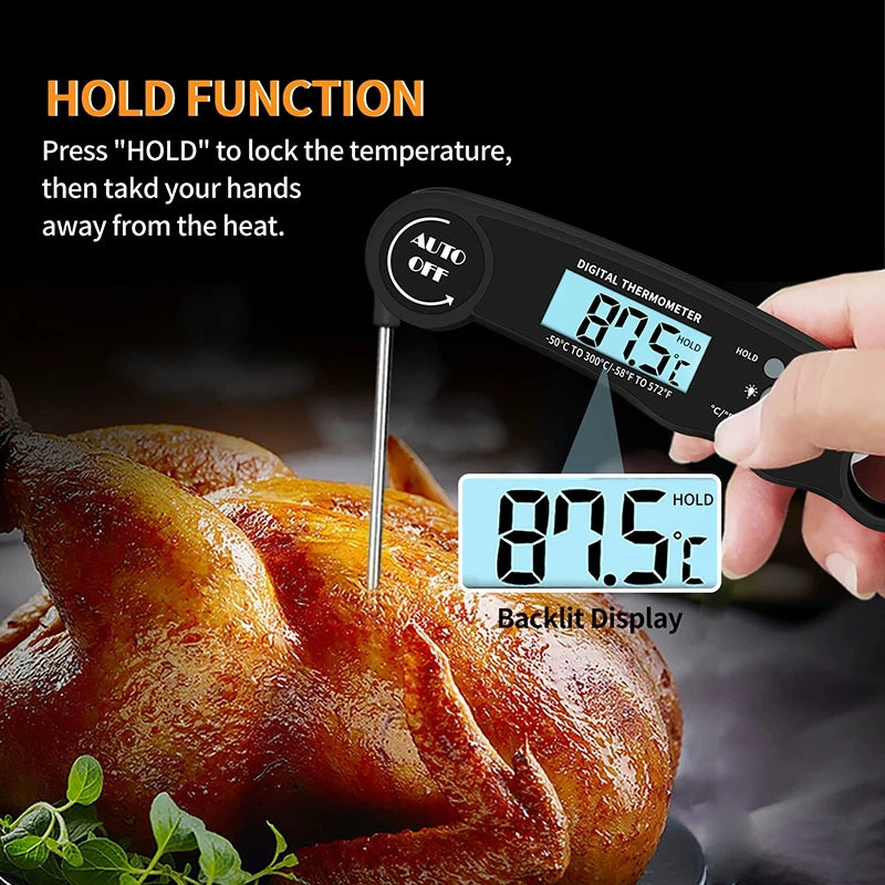 Digital Thermometer | Folding Probe | Portable Kitchen Use | Meat Milk Food