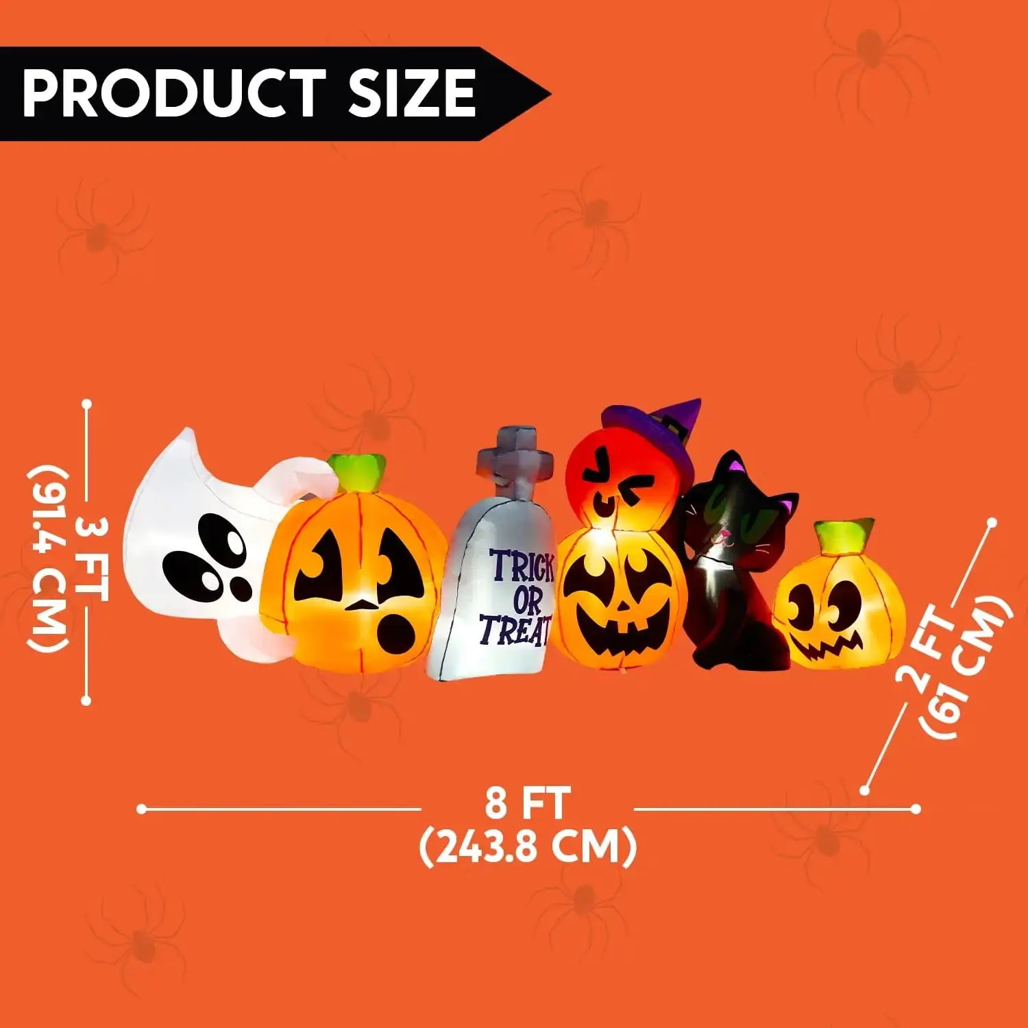 Joyfy 8 ft Halloween Inflatables Characters Long Light Up Pumpkin Ghost Cat Tombstone Halloween Blow up Yard Decorations from PriceLows™