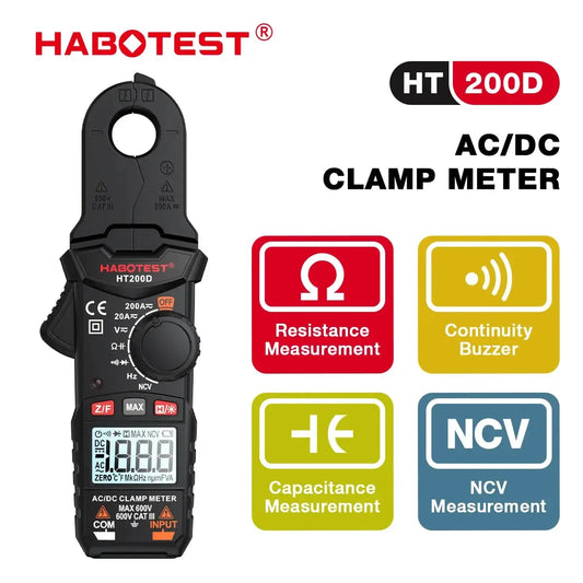 HABOTEST HT200D Digital Clamp Meter 2000 Counts True RMS NCV 600V Voltage 200A DC/AC Current Multimeter Clamp Current Meter from PriceLows™