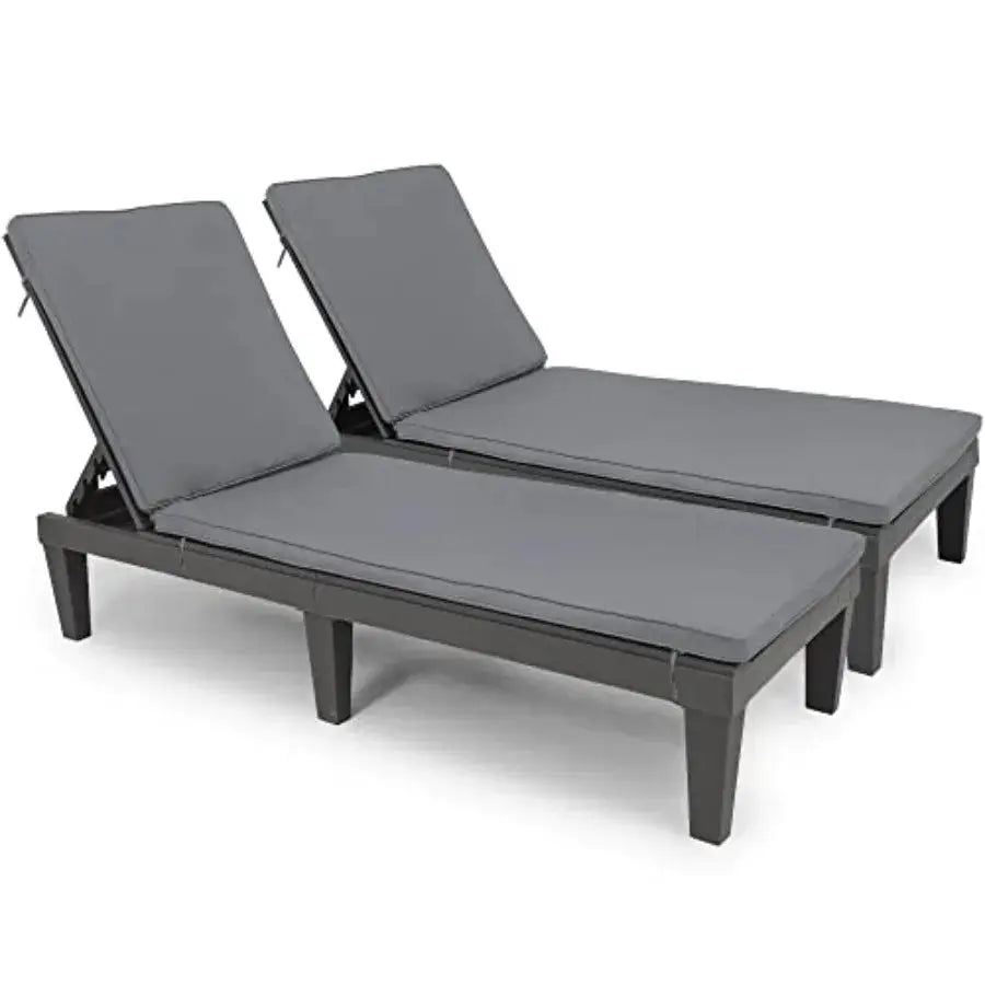 Outdoor chaise lounge chairs with cushion and adjustable backrest black steel frame waterproof fabric lightweight design 265 lb from PriceLows™