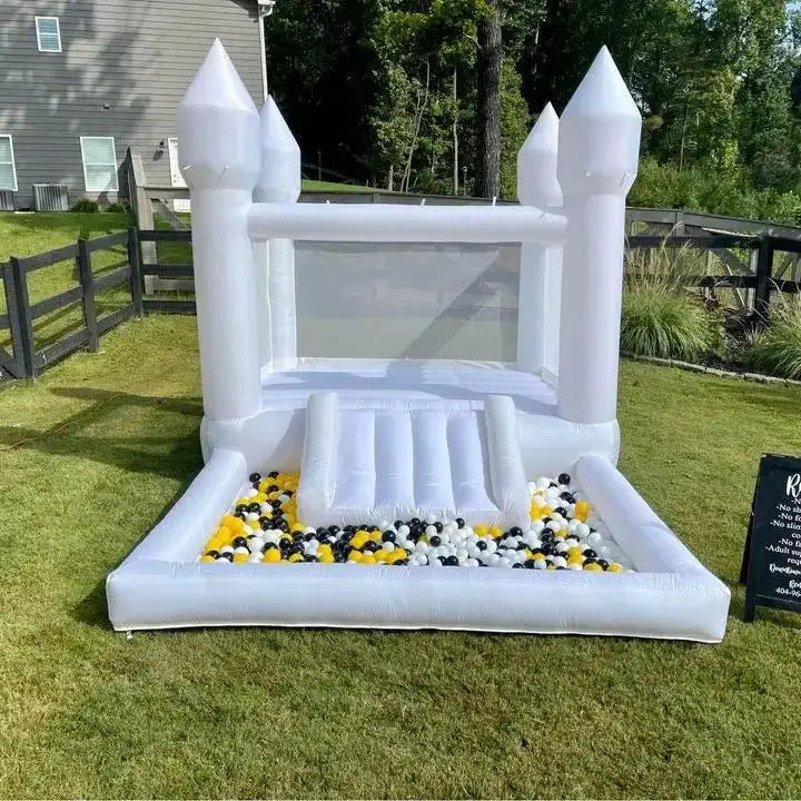 13FT Inflatable White Bounce House with Slide & Ball Pit, Creates a Magical Atmosphere for Weddings and Events from PriceLows™