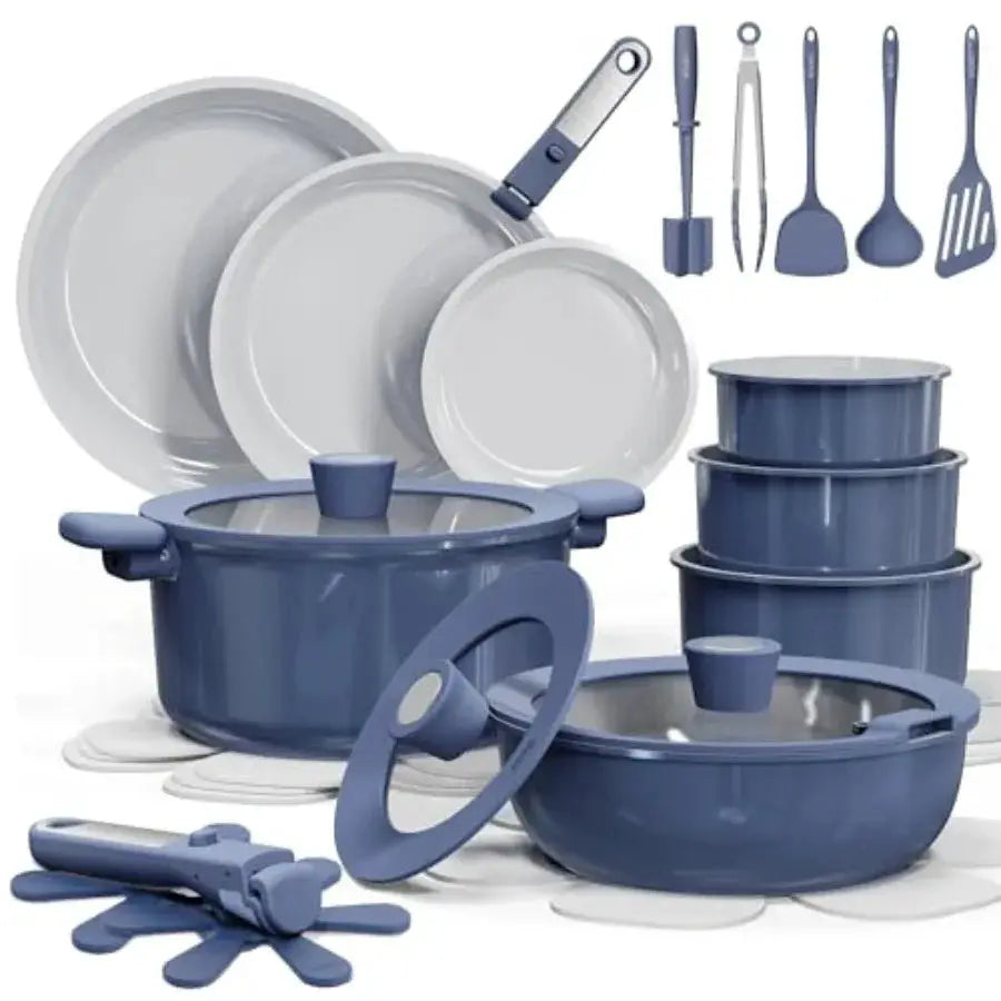 Ceramic Cookware Set Nonstick, Pots and Pans Set Non Stick, Non Toxic Cookware Detachable Handles, Dishwasher/Oven Safe, RV/Cam from PriceLows™