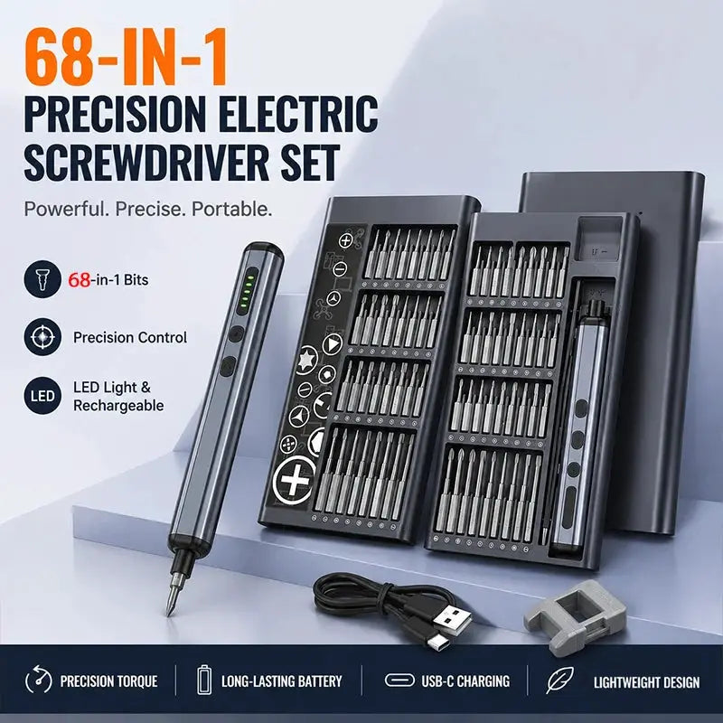 68 in 1 Precision Electric Screwdriver Set 64 Bits LED Light Rechargeable Cordless Power Screw Driver Kit For Phone Repair PC from PriceLows™