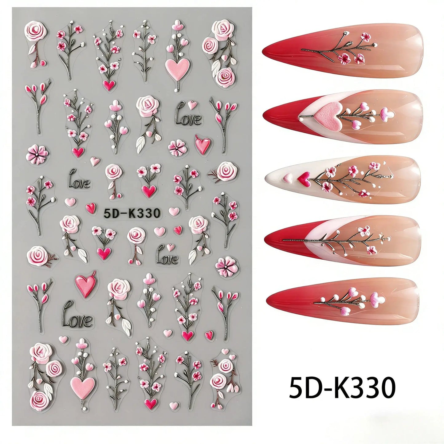 5D Embossed Green Vine Floral Nail Stickers - Matte Finish Self-Adhesive Nail Art Decals with Cartoon-Style Flowers from PriceLows™