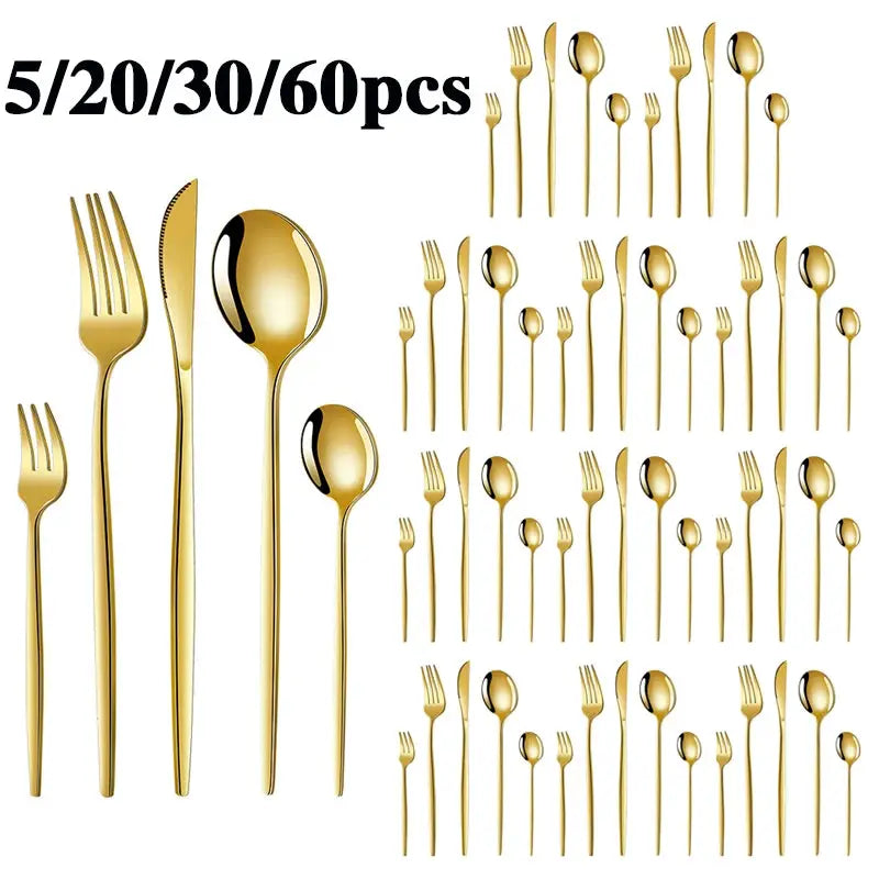 5/20/30/60pcs cross-border stainless steel cutlery set, luxurious gold Portuguese cutlery, suitable for holiday parties. from PriceLows™