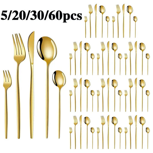 5/20/30/60pcs cross-border stainless steel cutlery set, luxurious gold Portuguese cutlery, suitable for holiday parties. from PriceLows™