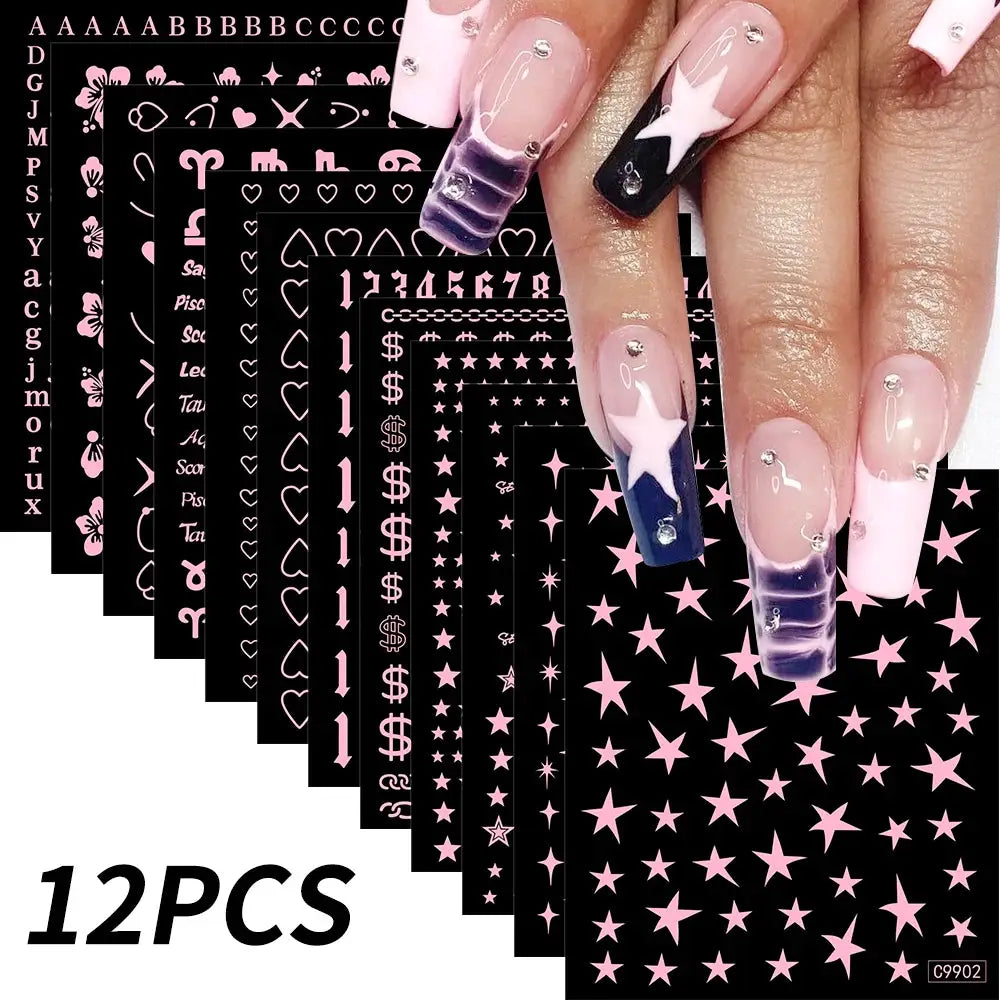 12Pcs 3D Gold Sliver Stars Nail Stickers Bronzing Starlight Nail Art Decals Self Adhesive Slider Decals DIY Nail Tips Decoration from PriceLows™