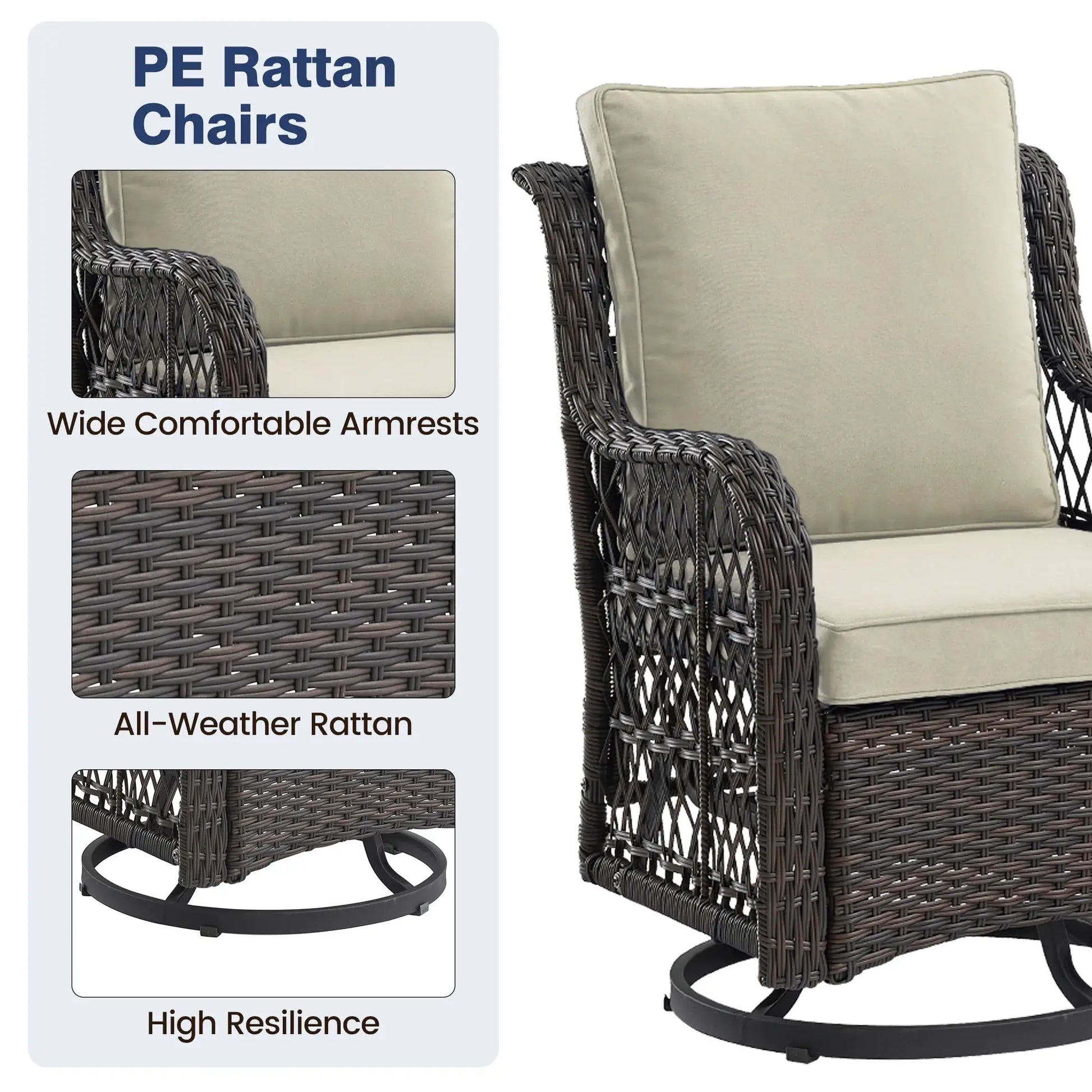 3 Pieces Outdoor Wicker Swivel Chair Set, Swivel Rocking Chairs Set of 2 with Rattan Side Table, 360-Degree Swivel Rocking Chair from PriceLows™