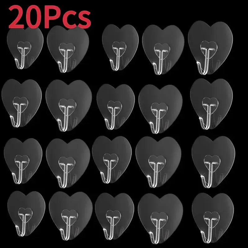 Heart Shape Transparent Hooks Non Punching Plastic Love Hangers Holder Self Adhesive Key Towel Multi-Purpose Hooks Storage Rack from PriceLows™