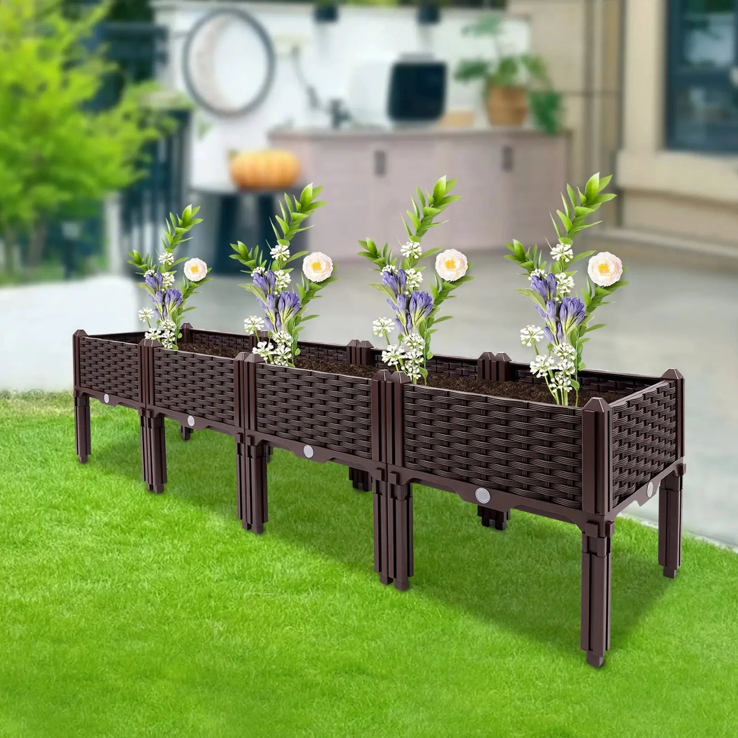 4 Raised Garden Bed with Sealing Strips Floor Standing Planter Boxes PP Plants Elevated Garden Boxes for Yards and Courtyards from PriceLows™