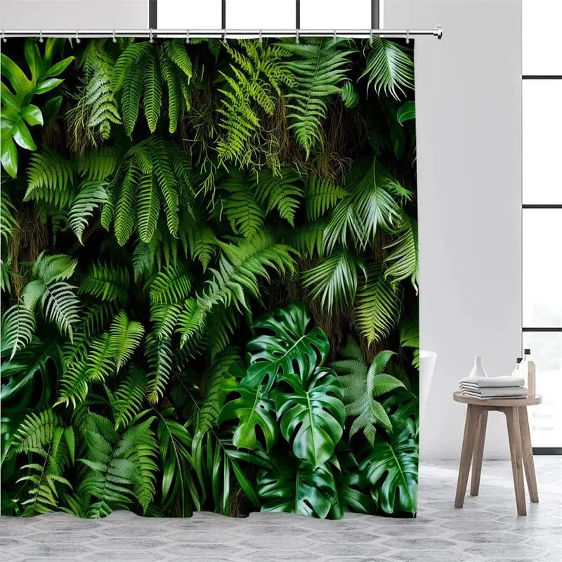 Green Leaves Shower Curtains Tropical Leaf Garden Vine Plant Wall Hanging Fabric Home Bathroom Decor Bath Curtain Set with Hooks from PriceLows™