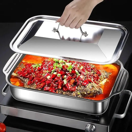 Stainless Steel Baking Pan | With Lid And Handles | Deep Roaster | Family Meals