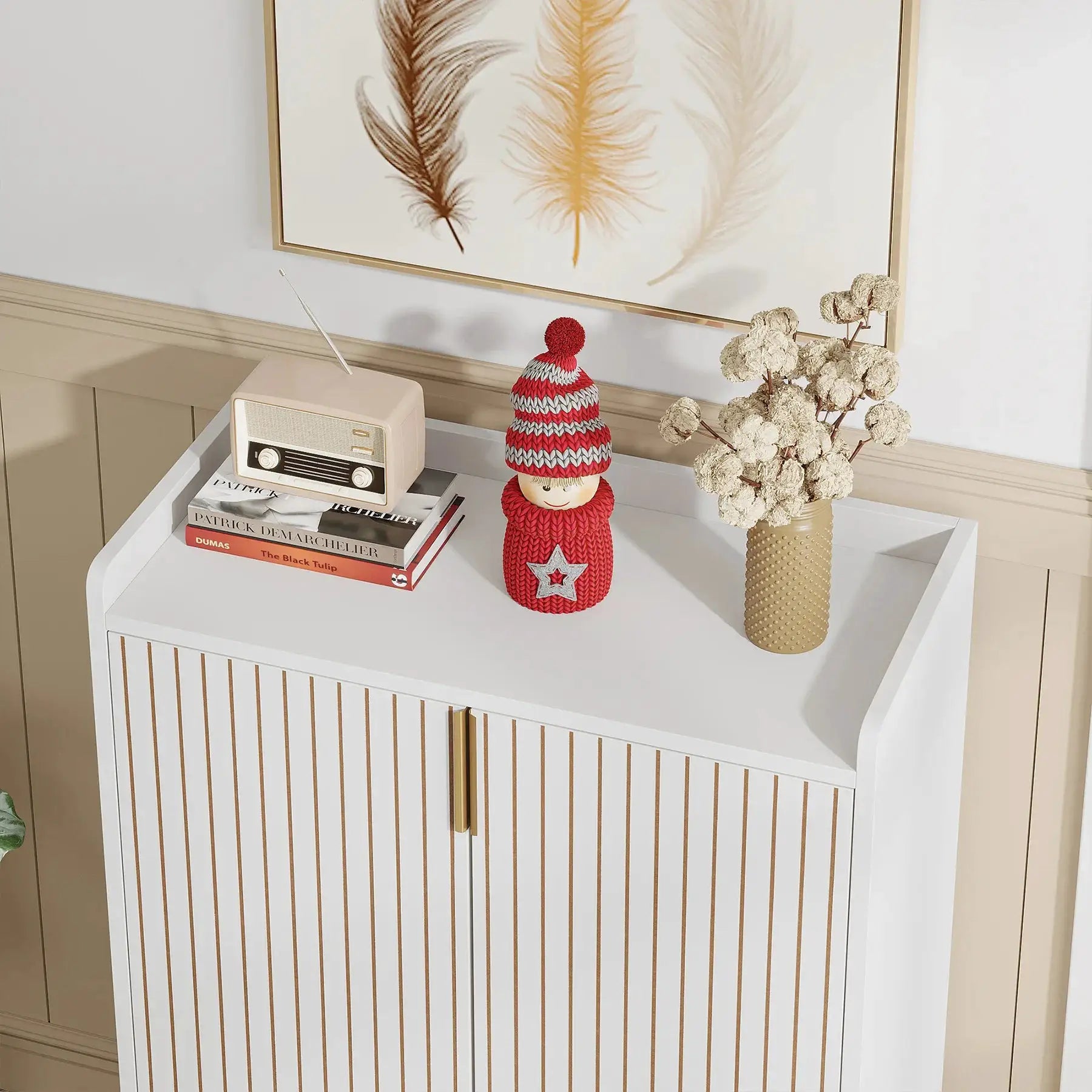 Tribesigns White Shoe Cabinets with Doors, 5-Tier Shoe Rack, Wood Storage Cabinet for Bedroom Hallway Living Room from PriceLows™