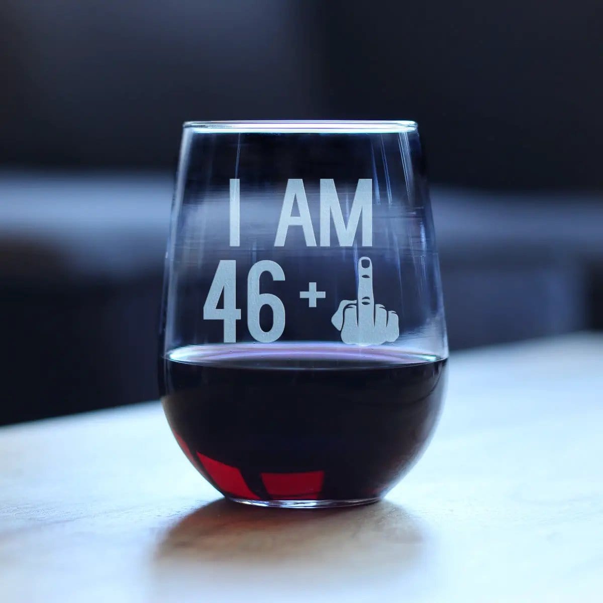Etched Stemless Wine Glass | 17 oz | Dishwasher Safe | 46 + 1 Middle Finger