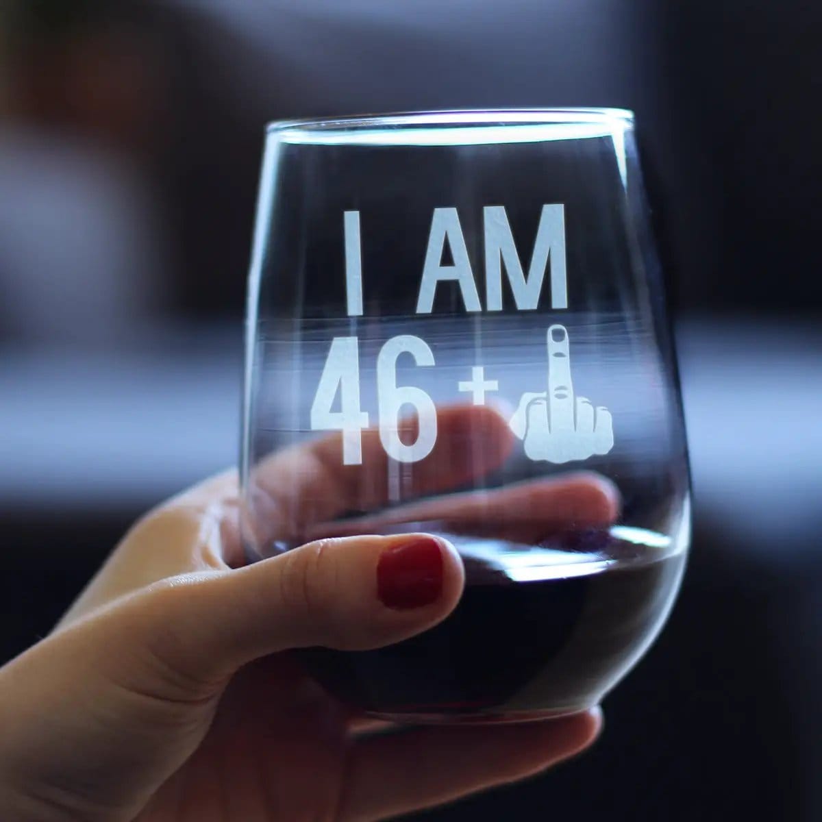 Etched Stemless Wine Glass | 17 oz | Dishwasher Safe | 46 + 1 Middle Finger