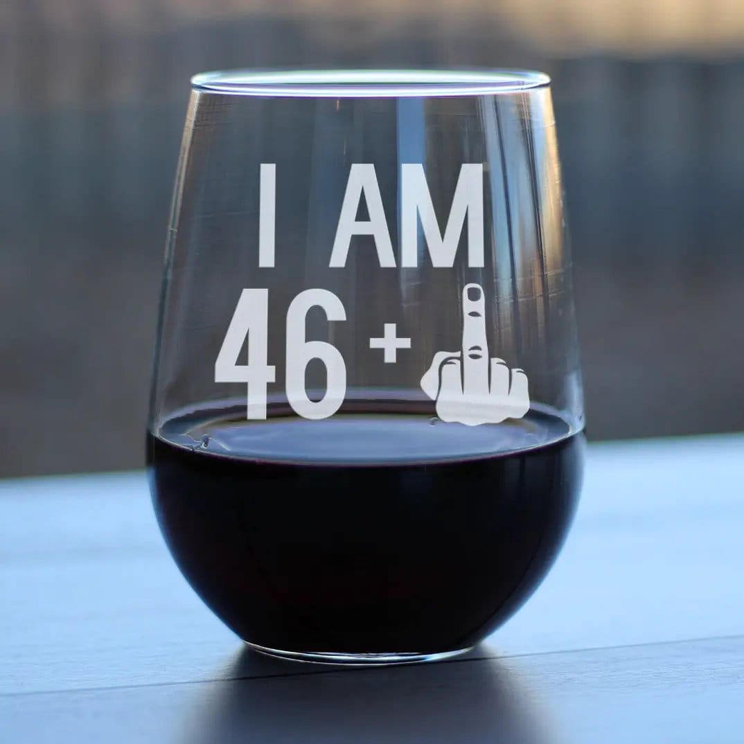 Etched Stemless Wine Glass | 17 oz | Dishwasher Safe | 46 + 1 Middle Finger
