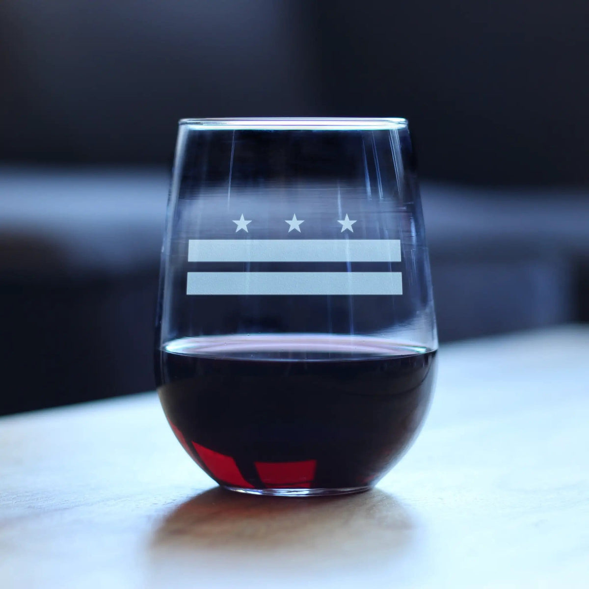 Etched Stemless Wine Glass | 17 oz | Dishwasher Safe | Washington DC Flag