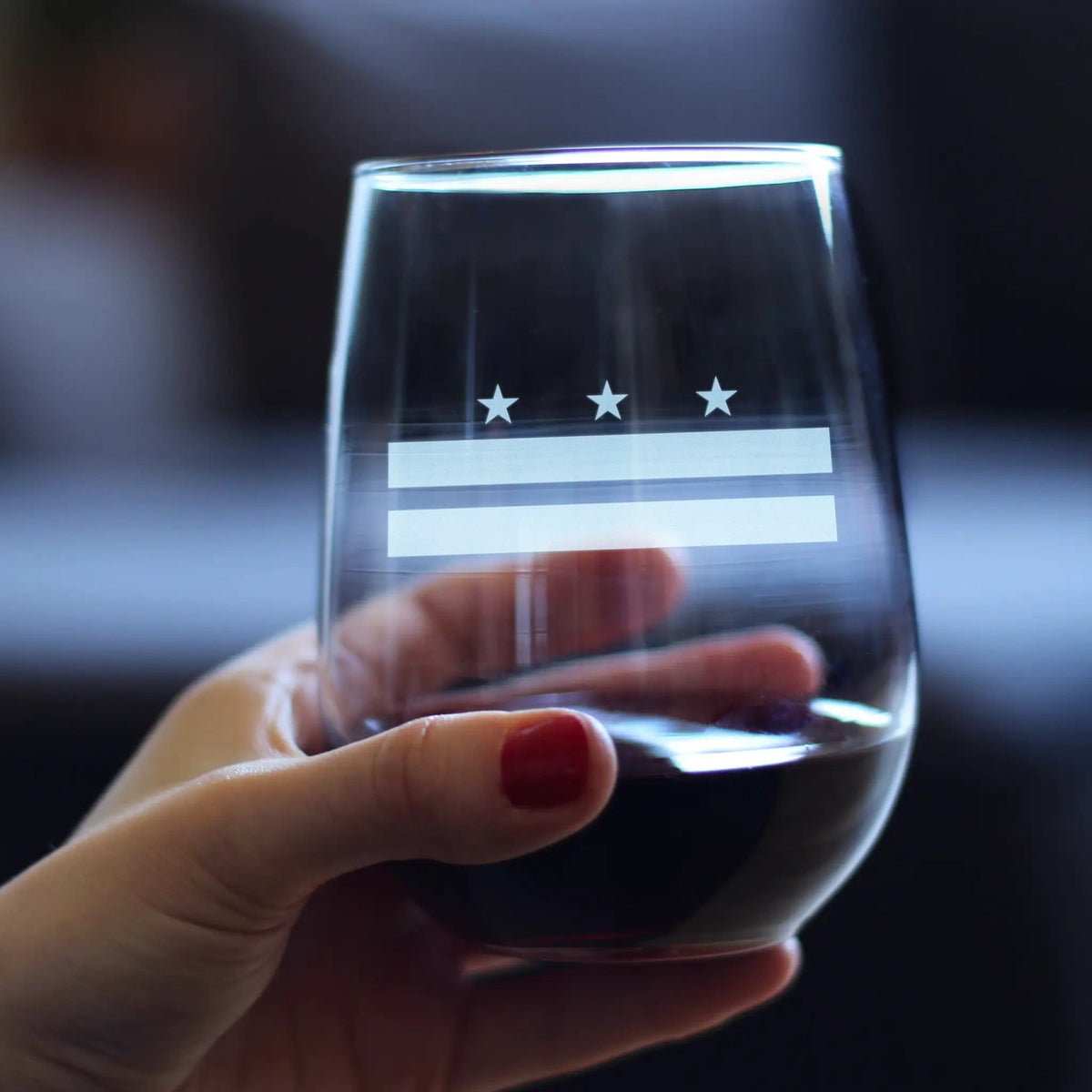 Etched Stemless Wine Glass | 17 oz | Dishwasher Safe | Washington DC Flag