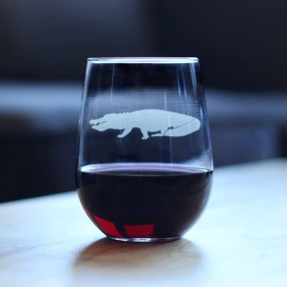 Etched Stemless Wine Glass | 17 oz | Dishwasher Safe | Alligator