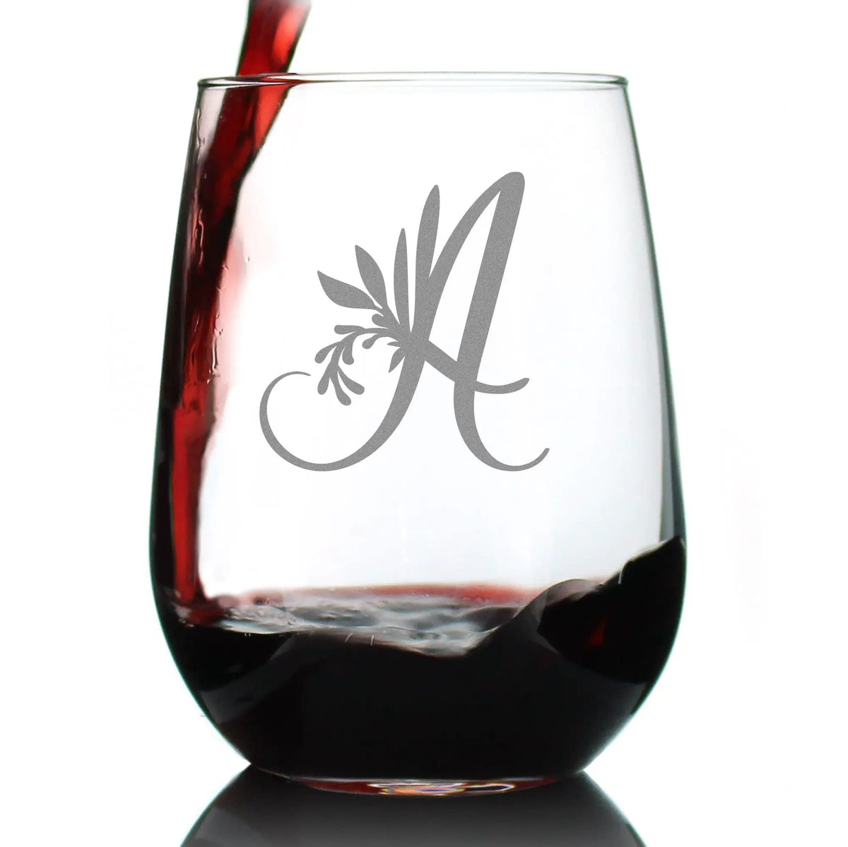 Etched Stemless Wine Glass | 17 oz | Dishwasher Safe | Monogram Letters - Floral & Bold Styles