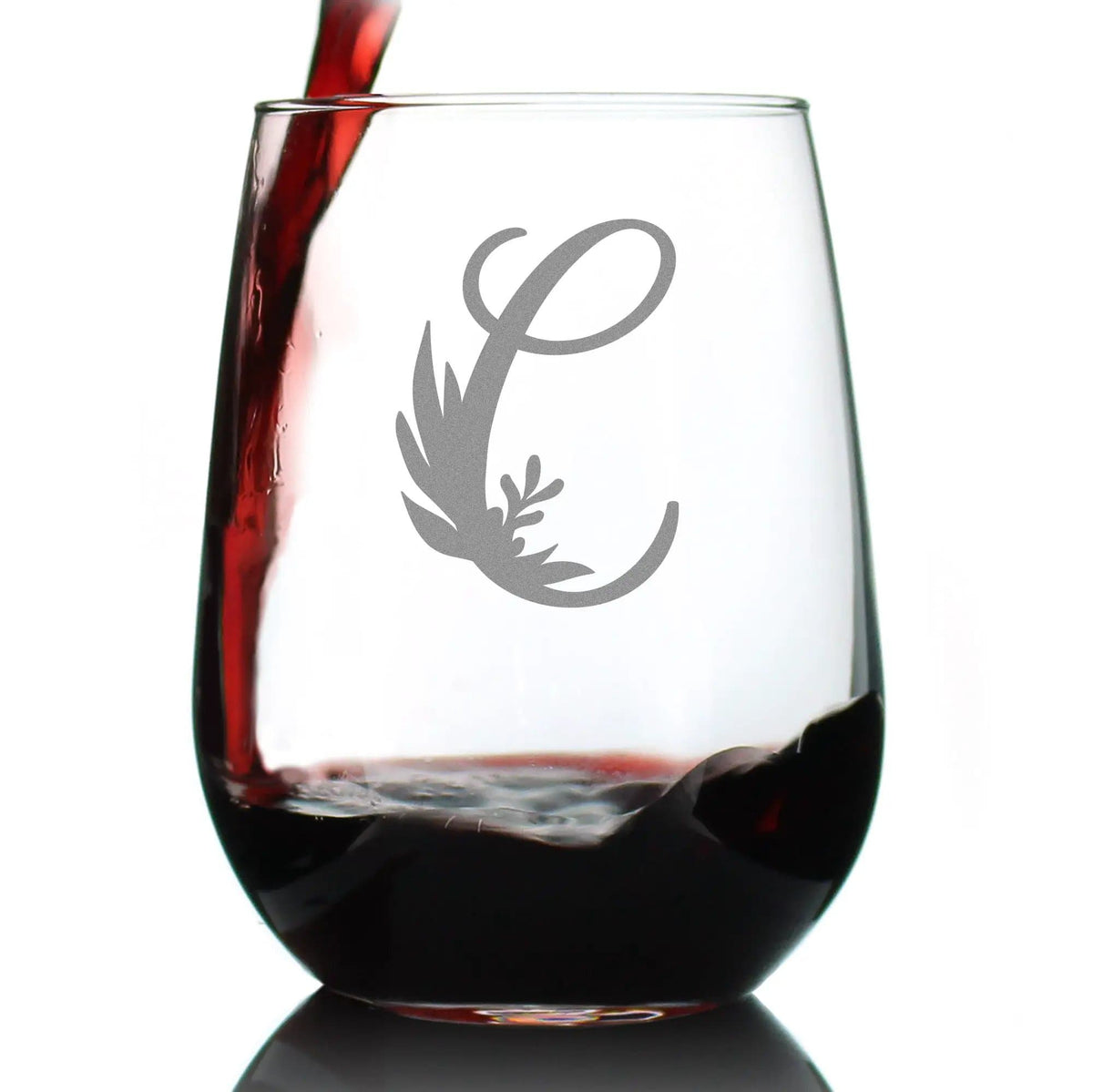 Etched Stemless Wine Glass | 17 oz | Dishwasher Safe | Monogram Letters - Floral & Bold Styles