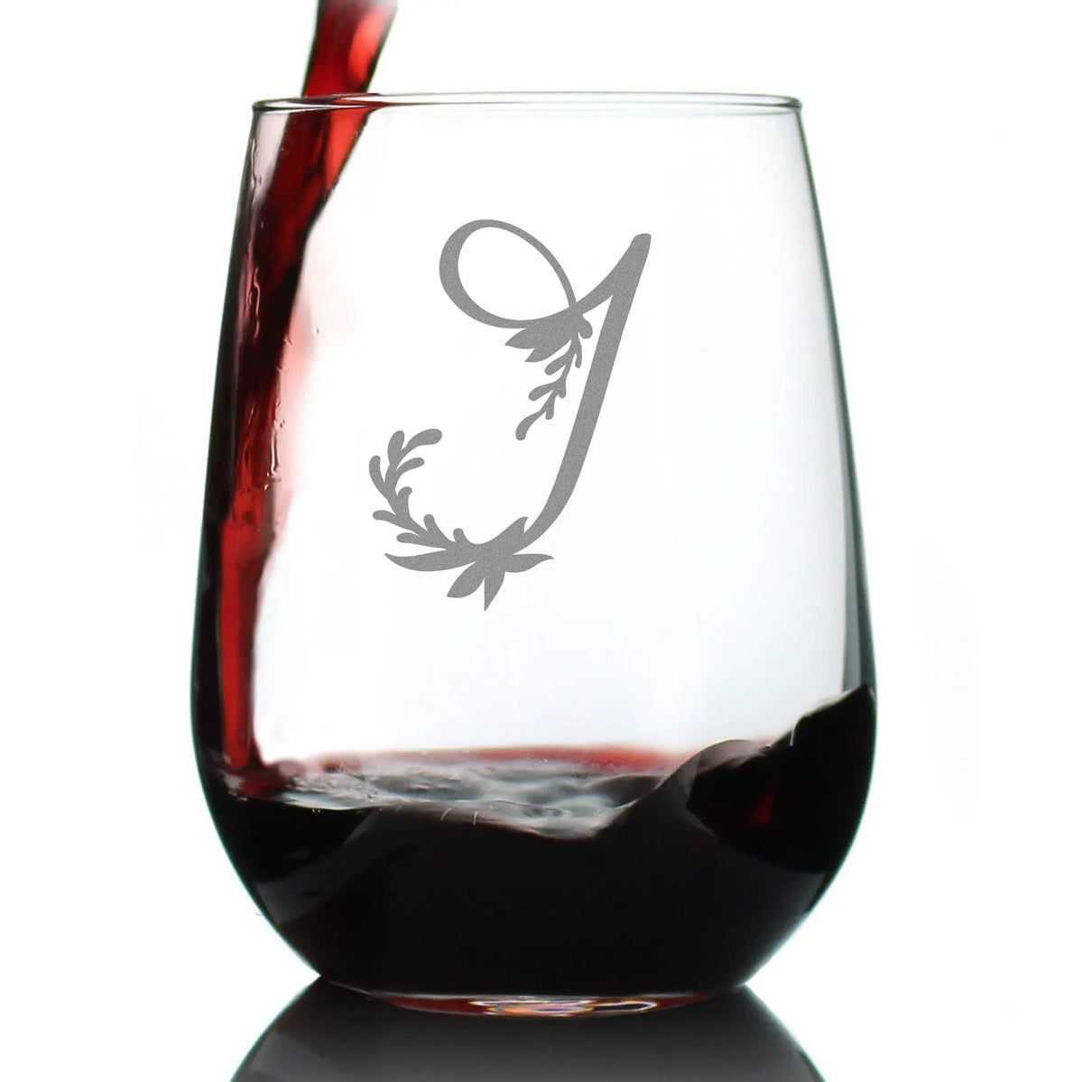Etched Stemless Wine Glass | 17 oz | Dishwasher Safe | Monogram Letters - Floral & Bold Styles