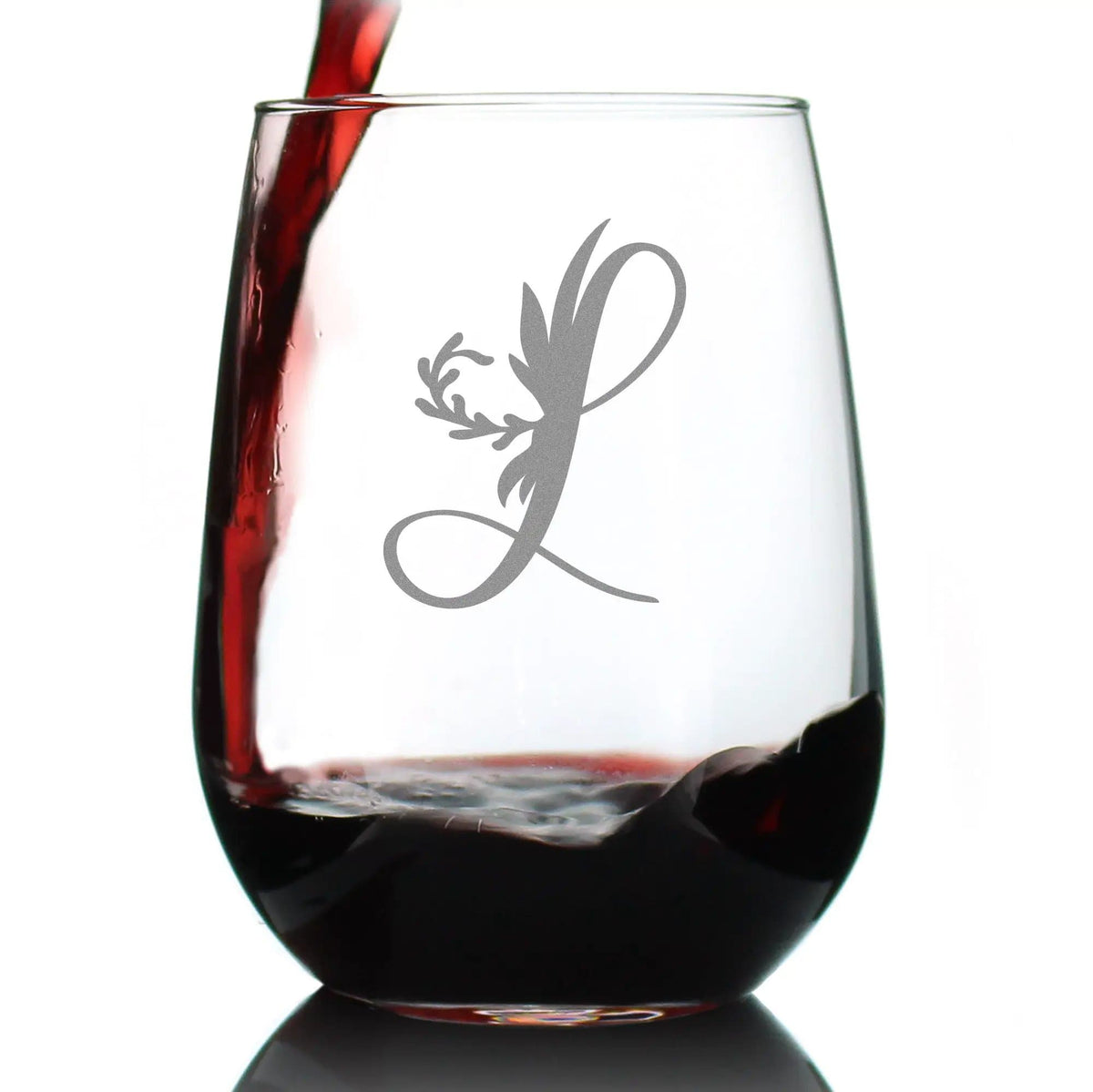 Etched Stemless Wine Glass | 17 oz | Dishwasher Safe | Monogram Letters - Floral & Bold Styles