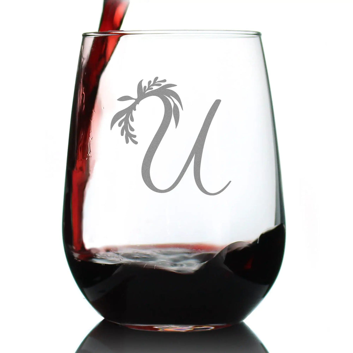 Etched Stemless Wine Glass | 17 oz | Dishwasher Safe | Monogram Letters - Floral & Bold Styles