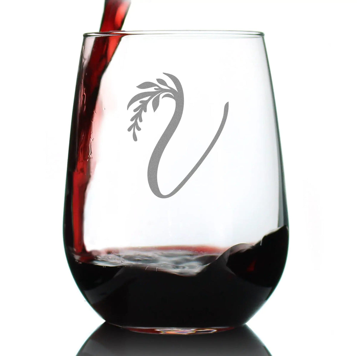 Etched Stemless Wine Glass | 17 oz | Dishwasher Safe | Monogram Letters - Floral & Bold Styles