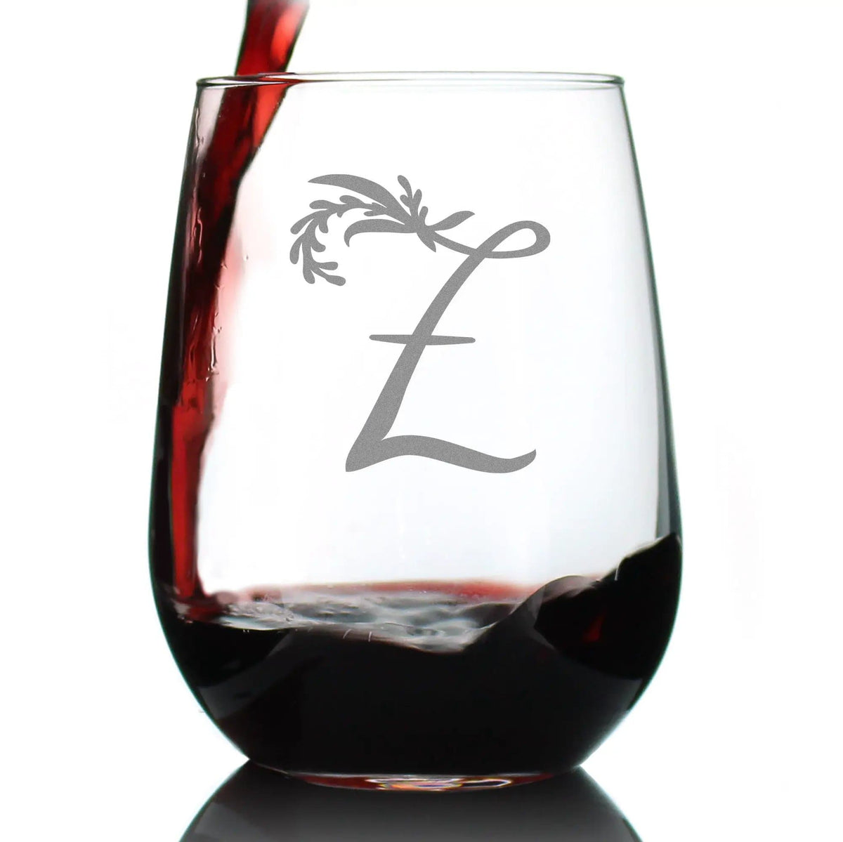 Etched Stemless Wine Glass | 17 oz | Dishwasher Safe | Monogram Letters - Floral & Bold Styles