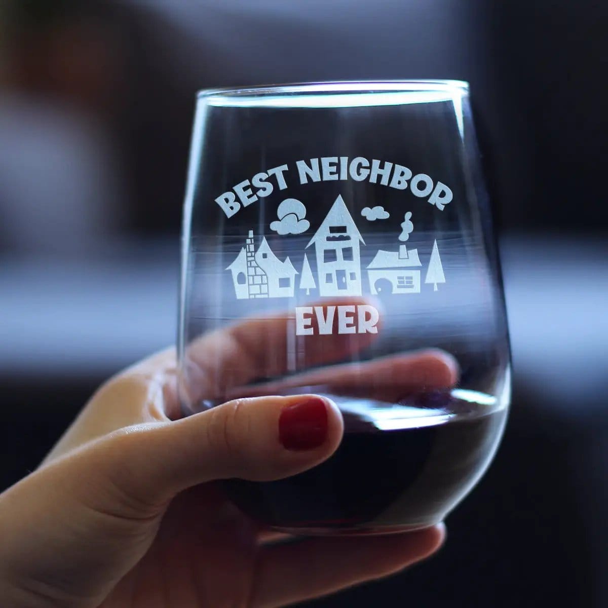 Etched Stemless Wine Glass | 17 oz | Dishwasher Safe | Best Neighbor Ever