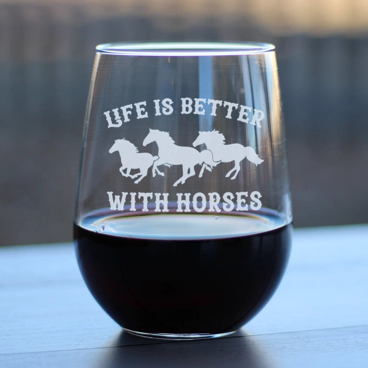 Etched Stemless Wine Glass | 17 oz | Dishwasher Safe | Life Is Better With Horses