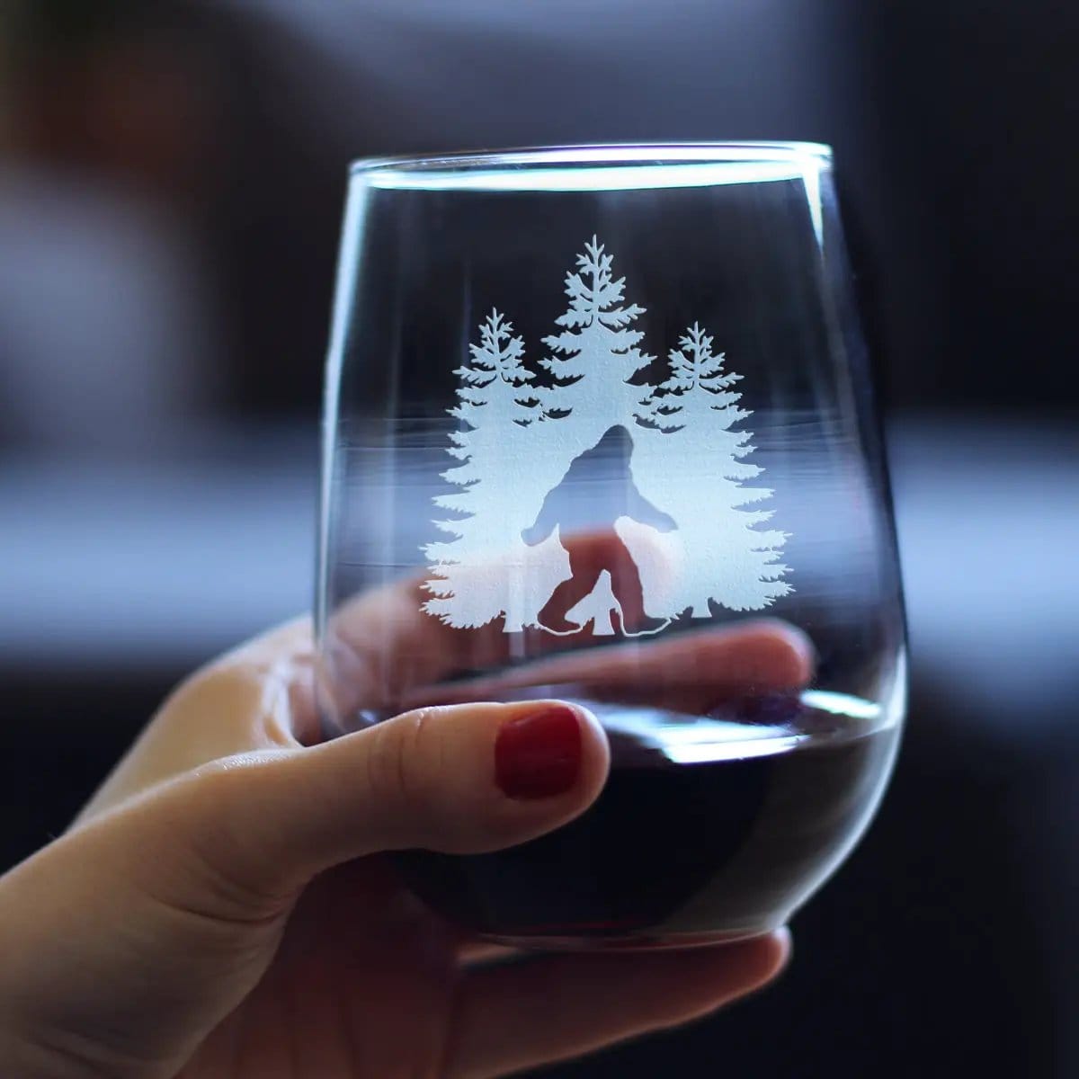 Etched Stemless Wine Glass | 17 oz | Dishwasher Safe | Bigfoot Engraved