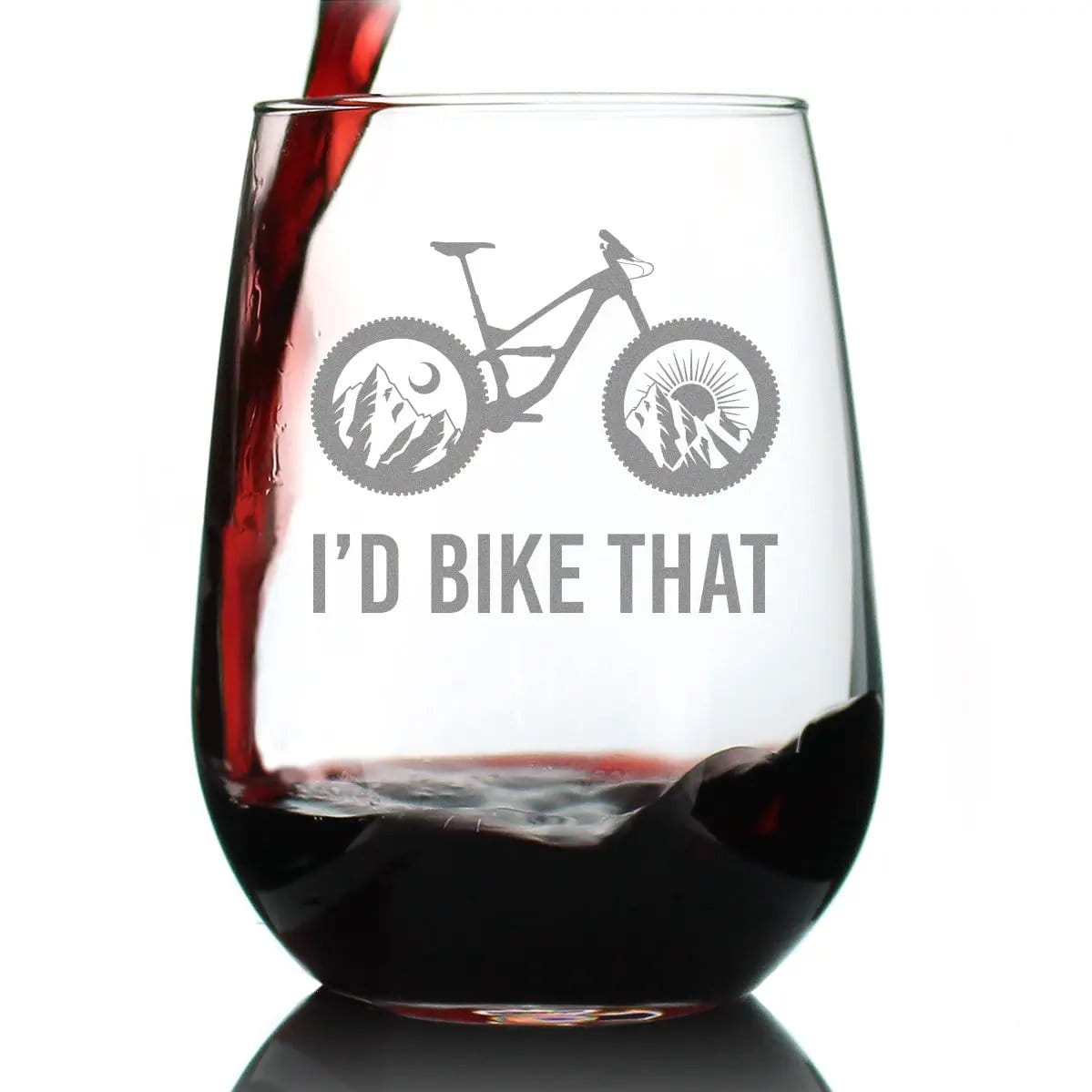 Etched Stemless Wine Glass | 17 oz | Dishwasher Safe | I'd Bike That