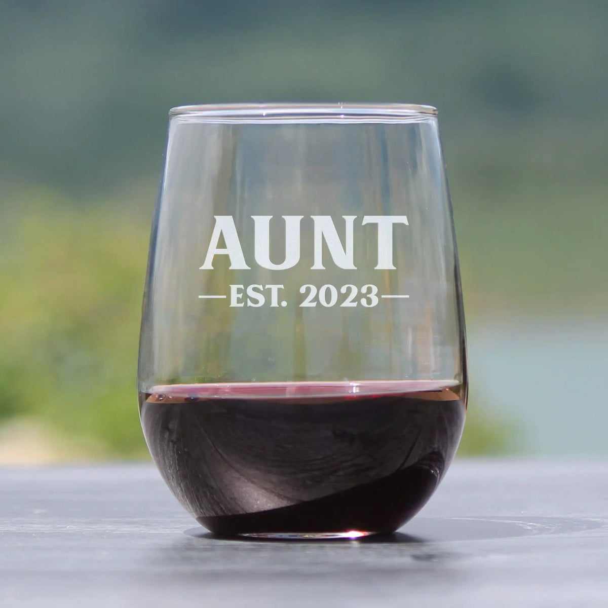 Etched Stemless Wine Glass | 17 oz | Dishwasher Safe | Aunt Est. 2023 - Bold
