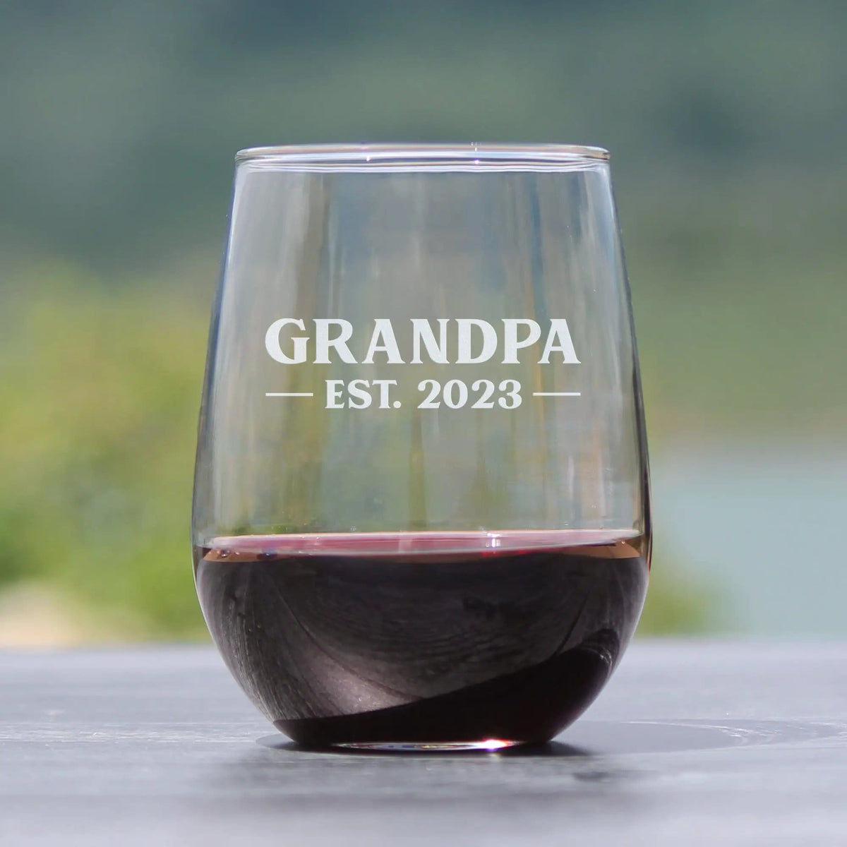 Etched Stemless Wine Glass | 17 oz | Dishwasher Safe | Grandpa Est. 2023 - Bold