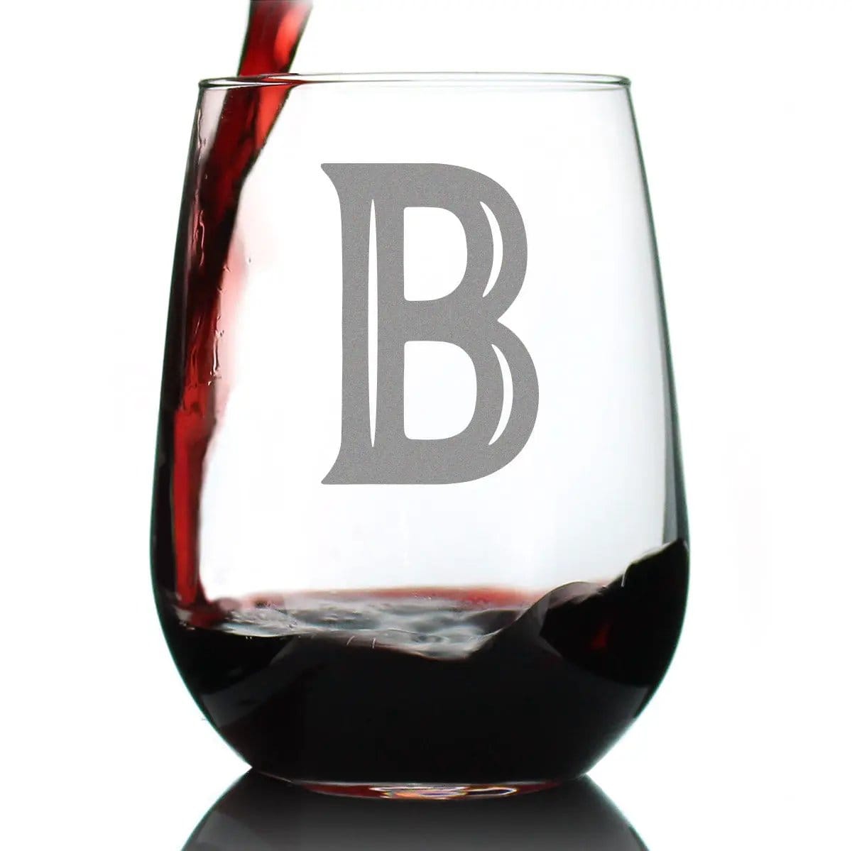 Etched Stemless Wine Glass | 17 oz | Dishwasher Safe | Monogram Letters - Floral & Bold Styles