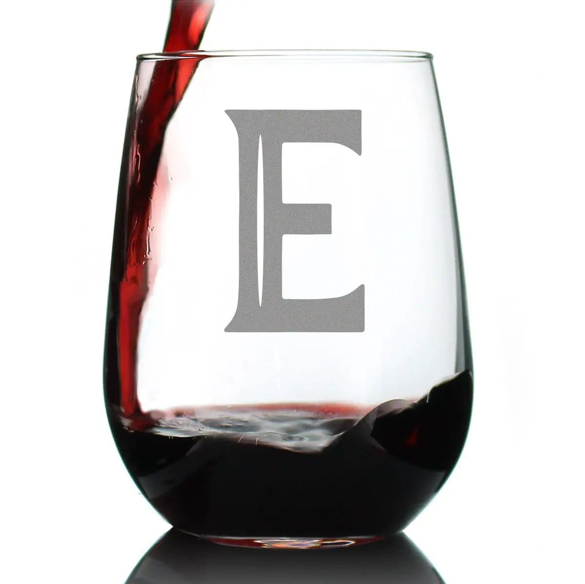 Etched Stemless Wine Glass | 17 oz | Dishwasher Safe | Monogram Bold Letter E