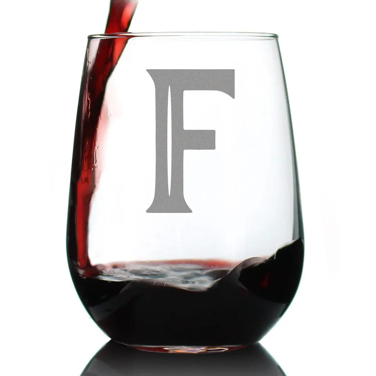 Etched Stemless Wine Glass | 17 oz | Dishwasher Safe | Monogram Bold Letter F