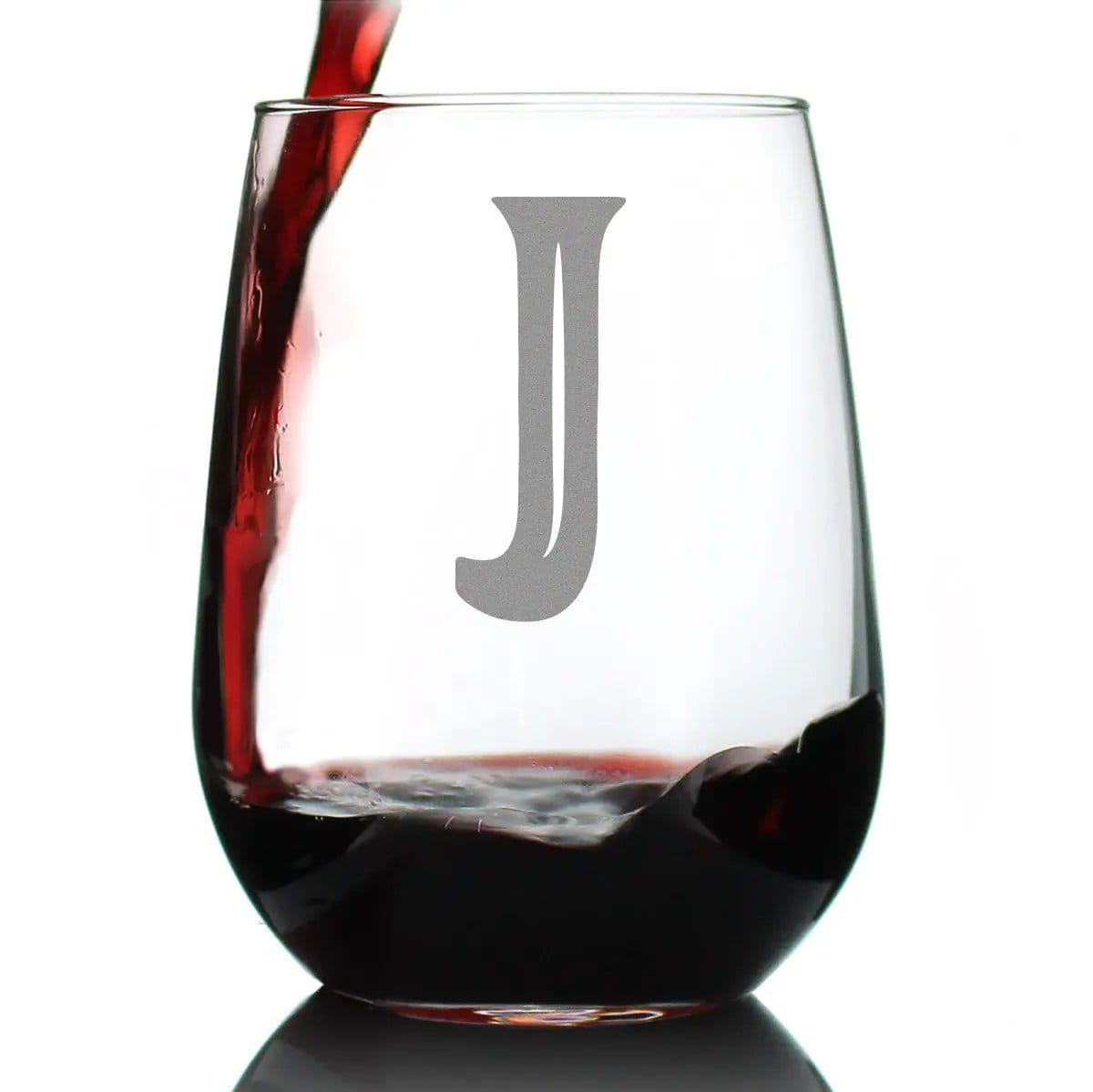 Etched Stemless Wine Glass | 17 oz | Dishwasher Safe | Monogram Bold Letter J