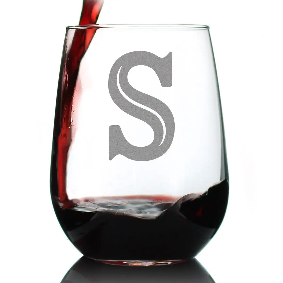 Etched Stemless Wine Glass | 17 oz | Dishwasher Safe | Monogram Letters - Floral & Bold Styles