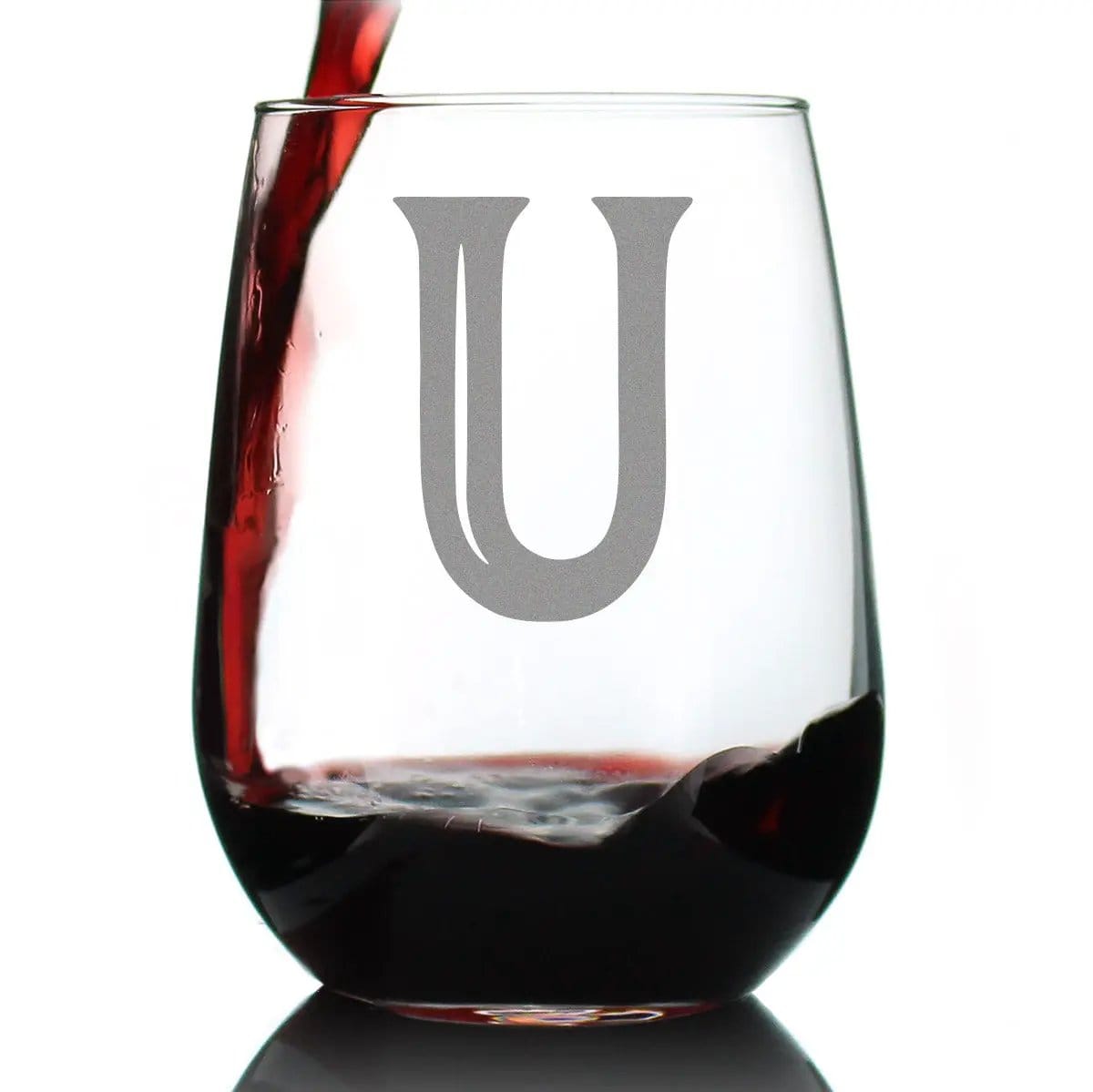 Etched Stemless Wine Glass | 17 oz | Dishwasher Safe | Monogram Letters - Floral & Bold Styles