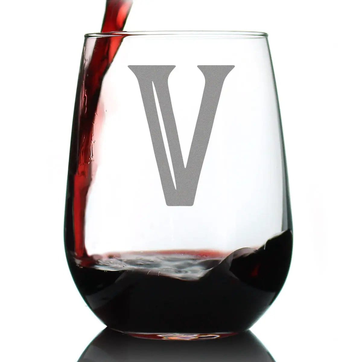 Etched Stemless Wine Glass | 17 oz | Dishwasher Safe | Monogram Letters - Floral & Bold Styles